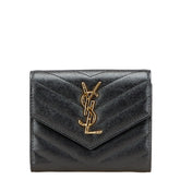 サンローラン YSL Vステッチ 三つ折り財布 403943 ブラック レザー レディース SAINT LAURENT 【中古】